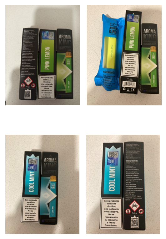 Nebezpečný výrobek Jednorázové elektronické cigarety zn. AROMA KING, 20 MG, 700 PUFF– 2 příchutě 1 111111111