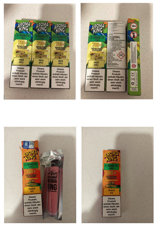 Nebezpečný výrobek Jednorázové elektronické cigarety zn. AROMA KING, 20 MG, 700 PUFF– 2 příchutě 1 222222222222222222