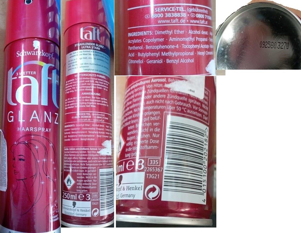 Nebezpečný výrobek Schwarzkopf taft 3 WETTER, GLANZ HAARSPRAY, DIAMANT-SCHIMMER, ULTRA STARK 4 1 image 7