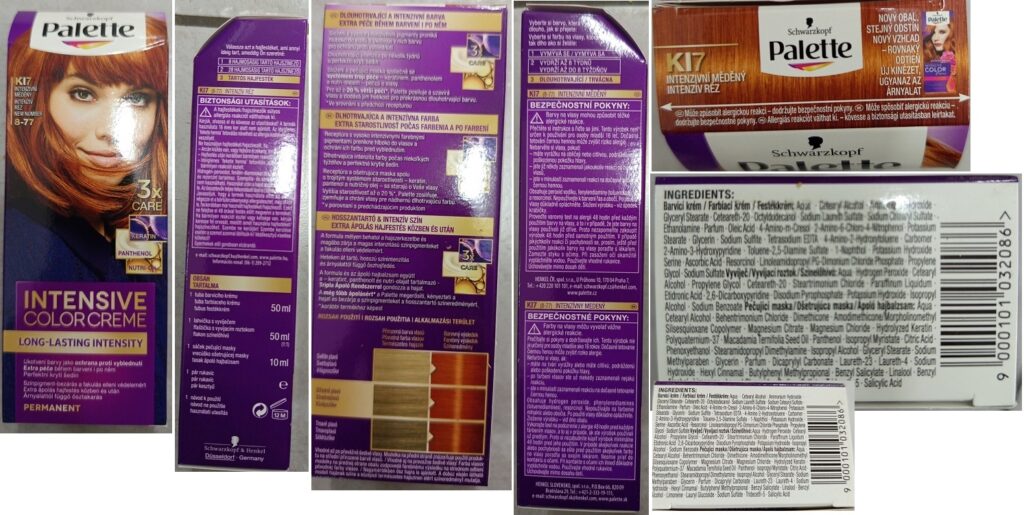 Nebezpečný výrobek Schwarzkopf, Palette, INTENSIVE COLOR CREME, LONG-LASTING INTENSITY, KI7 INTENZIVNÍ MĚDĚNÝ 8-77, 3x CAREE 1 Hlavni foto 3