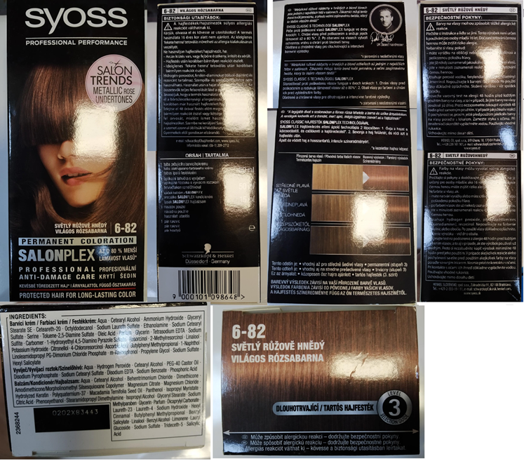 Nebezpečný výrobek SyOSS, PROFESSIONAL PERFORMANCE, PERMANENT COLORATION, SALONPLEX, 6-82 SVĚTLÝ RŮŽOVĚ HNĚDÝ 1 Hlavni foto 2