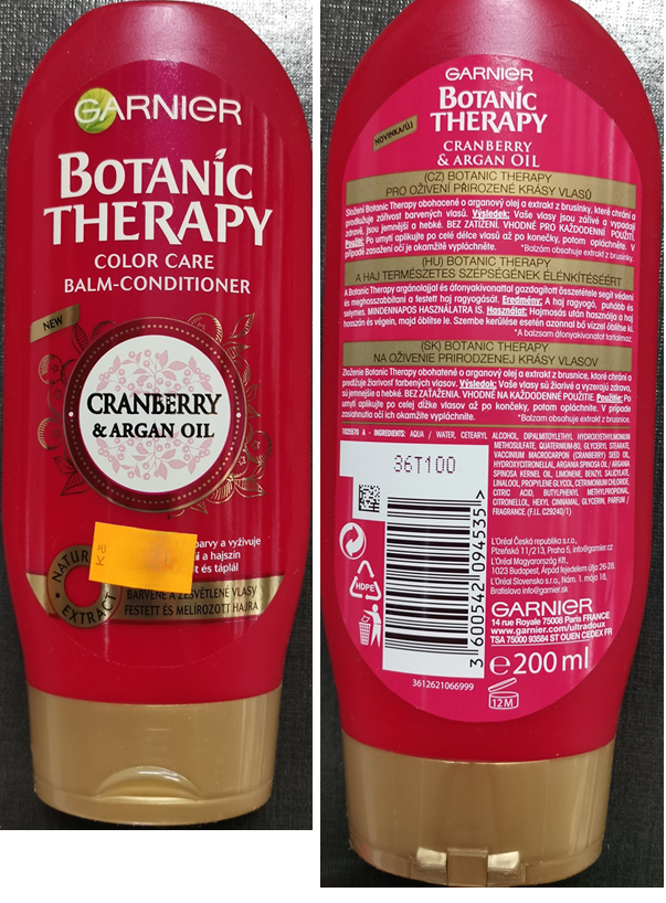 Nebezpečný výrobek GARNIER, BOTANIC THERAPY, COLOR CARE BALM – CONDITIONER, CRANBERRY & ARGAN OILGARNIER, BOTANIC THERAPY, COLOR CARE BALM – CONDITIONER, CRANBERRY & ARGAN OIL 1 Hlavni foto 30