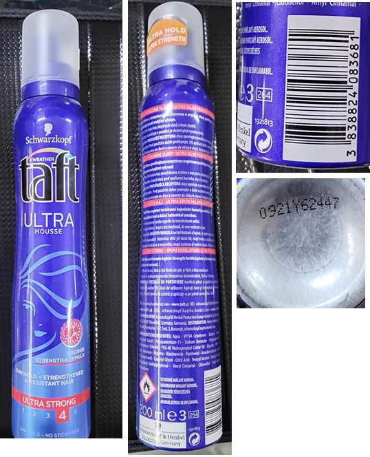Nebezpečný výrobek Schwarzkopf, SWEATHER taft, ULTRA MOUSSE, ULTRA STRONG 4 1 Hlavni foto 31