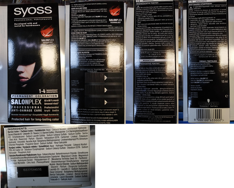 Nebezpečný výrobek SyOSS, PROFESSIONAL PERFORMANCE, PERMANENT COLORATION, SALONPLEX, 1-4 MODROČERNÝ 1 Hlavni foto 34 1