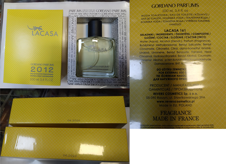Nebezpečný výrobek LACASA, GORDANO PARFUMS 2012, EAU DE TOILETTE POUR HOMME 1 Hlavni foto
