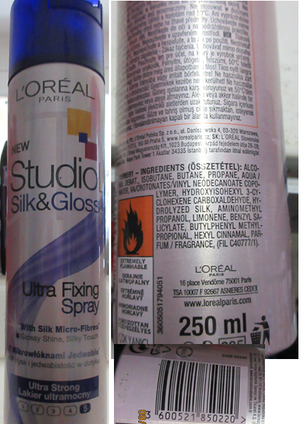 Nebezpečný výrobek L’ORÉAL PARIS, NEW Studio Silk & Gloss, Ultra Fixing Spray, Ultra Strong 1 Hlavni foto 47