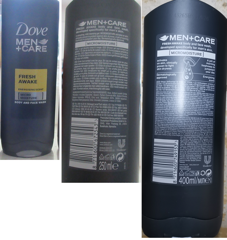 Nebezpečný výrobek Dove, MEN + CARE, FRESH AWAKE, ENERGISING SCENT, BODY AND FACE WASH 1 Hlavni foto 53