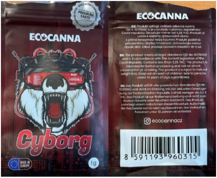Nebezpečný výrobek Bylinný výrobek určený ke kouření zn. ECOCANNA, Cyborg, 1 g 1 Snimek obrazovky 2026 06 08 142325