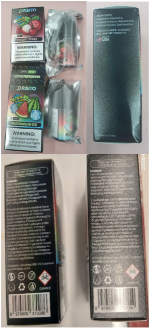 Nebezpečný výrobek náhradní náplň do elektronické cigarety ORBITO, 30 ml, příchutě: watermelon ice and cherry lychee 1 orbito