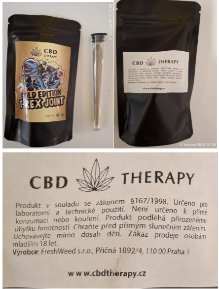 Nebezpečný výrobek Bylinný výrobek určený ke kouření zn. CBD THERAPY GOLD EDITION T-REX JOINT 1 cbd therapy
