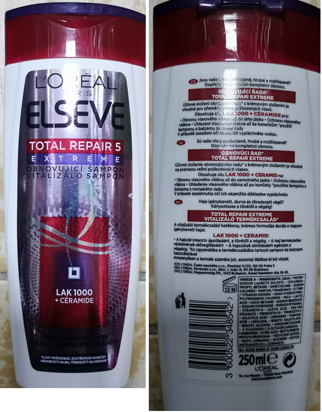 Nebezpečný výrobek L’ORÉAL PARIS ELSEVE, TOTAL REPAIR 5 EXTREME, OBNOVUJÍCÍ ŠAMPON 1 Hlavni foto 70