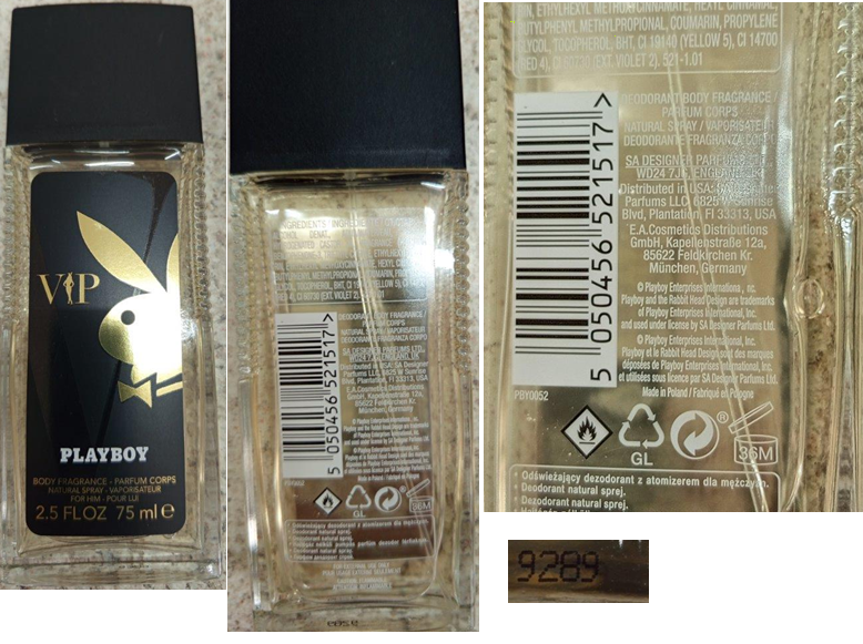 Nebezpečný výrobek PLAYBOY VIP, BODY FRAGRANCE – PARFUM CORPS, NATURAL SPRAY – VAPORISATEUR, FOR HIM 1 Hlavni foto 88